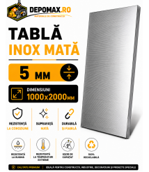 Tabla inox mata AISI 304 2B, 5 x 1000 x 2000 mm, 2 mp